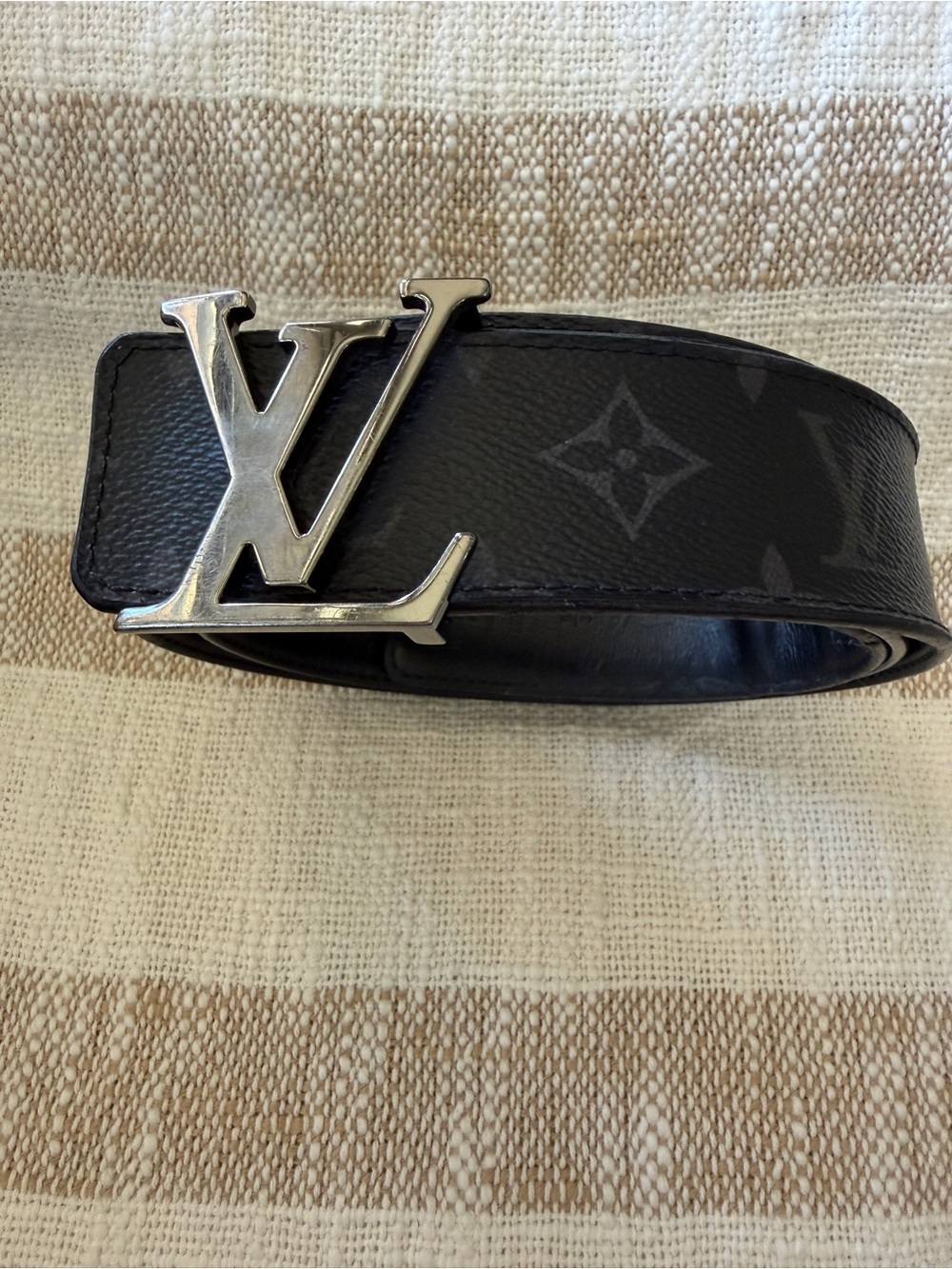 Louis Vuitton Black Monogram Canvas Belt with Silver LV Buckle. COA included